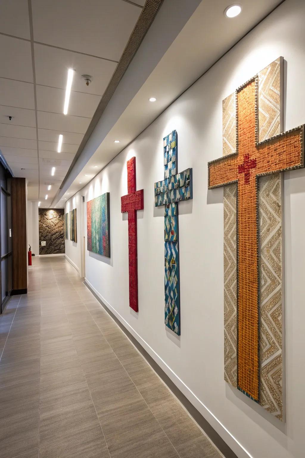 Modern cross patterns give a contemporary view of a classic emblem.