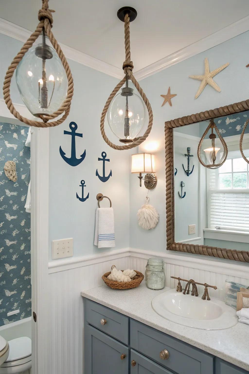 Maritime lighting enhances a cozy, coastal atmosphere.