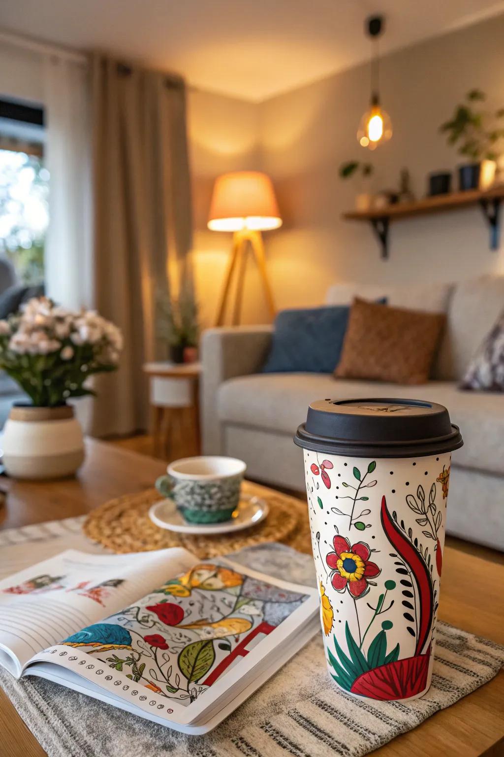 Indulge in coffee cups that double as art pieces with vibrant illustrations.