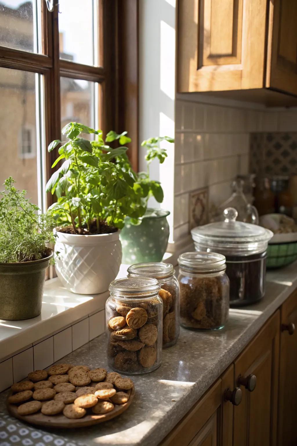 Combine cookie jars with nature's touch.