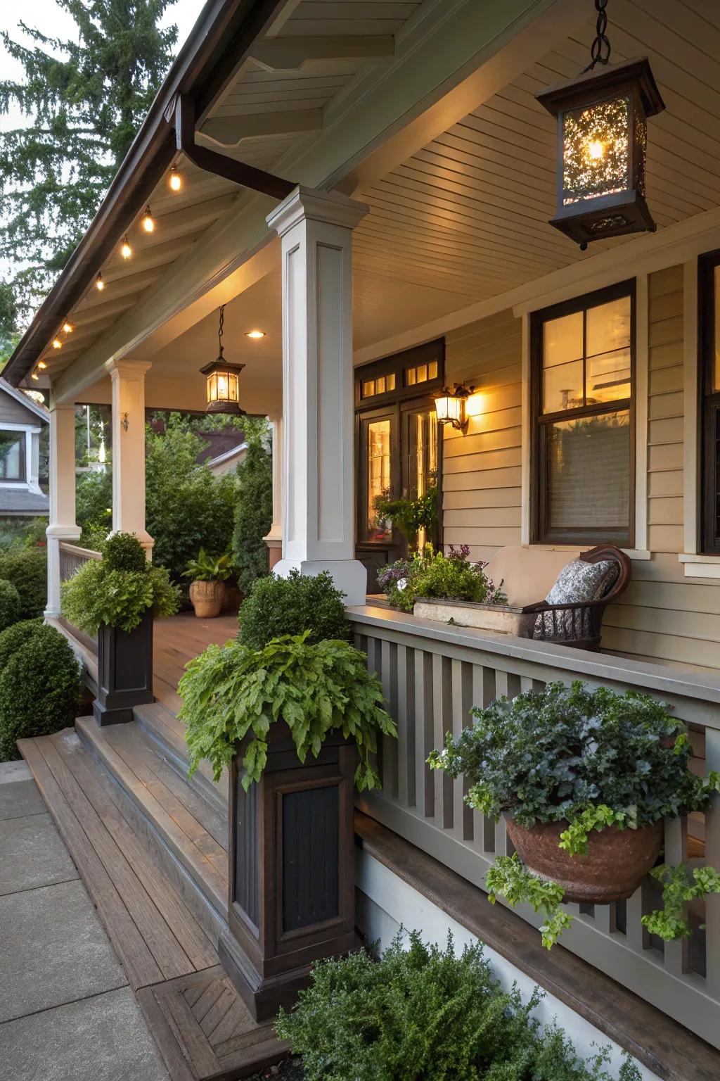 Symmetry brings a sense of order and elegance to the porch.