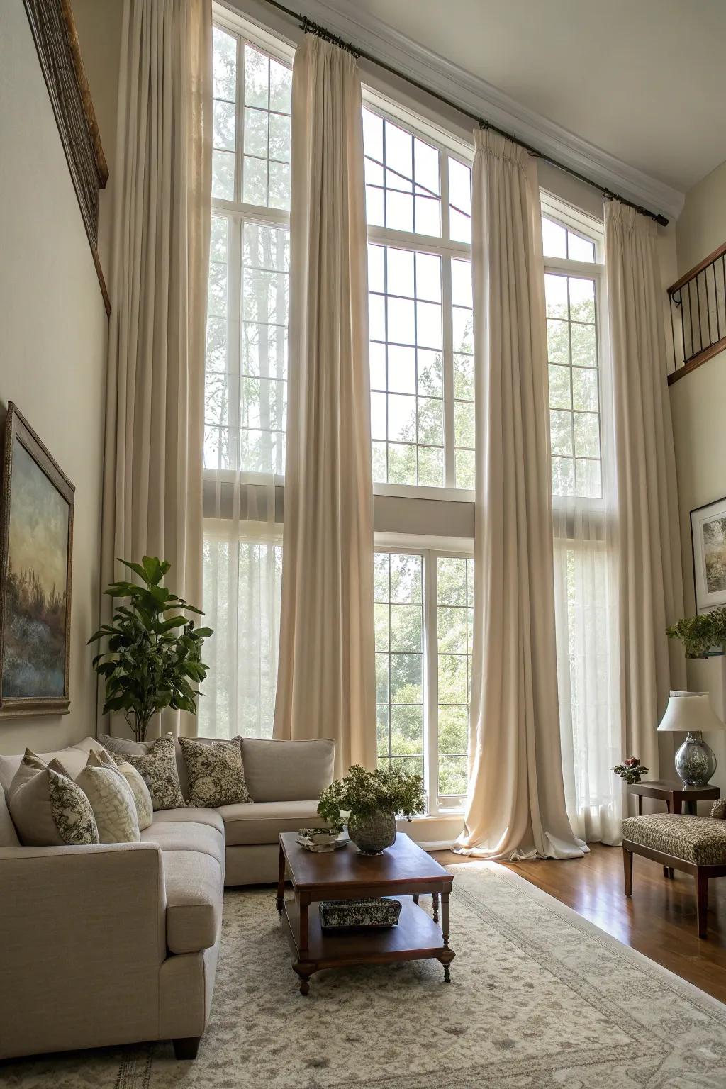 Long curtains add drama and elegance.