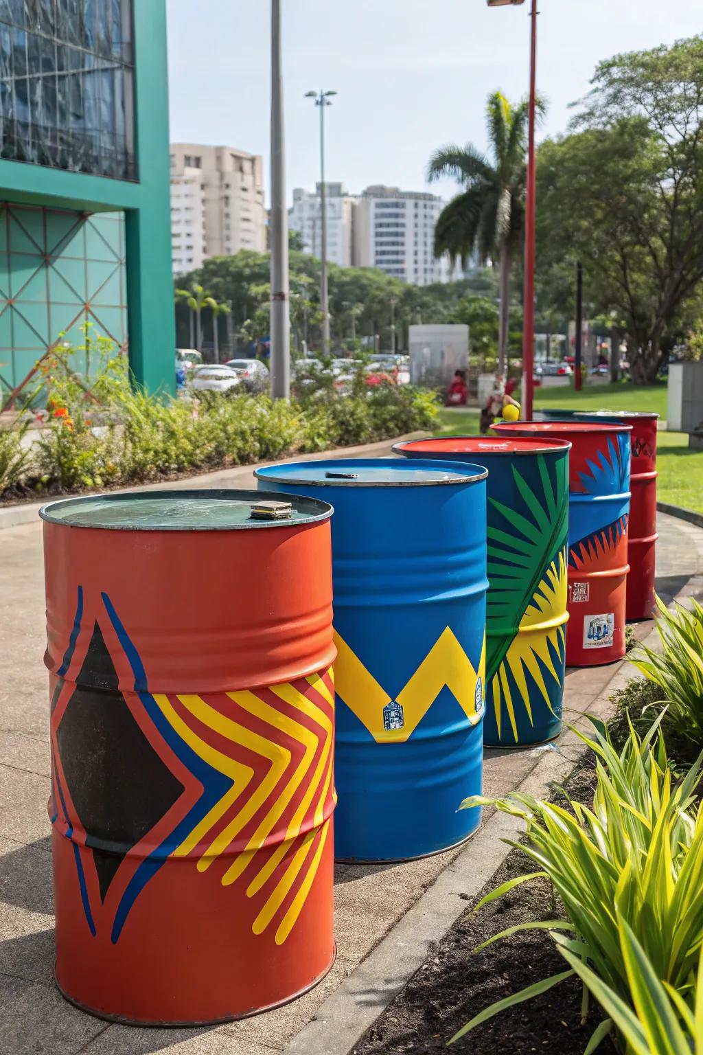 Barrels with bold color patterns