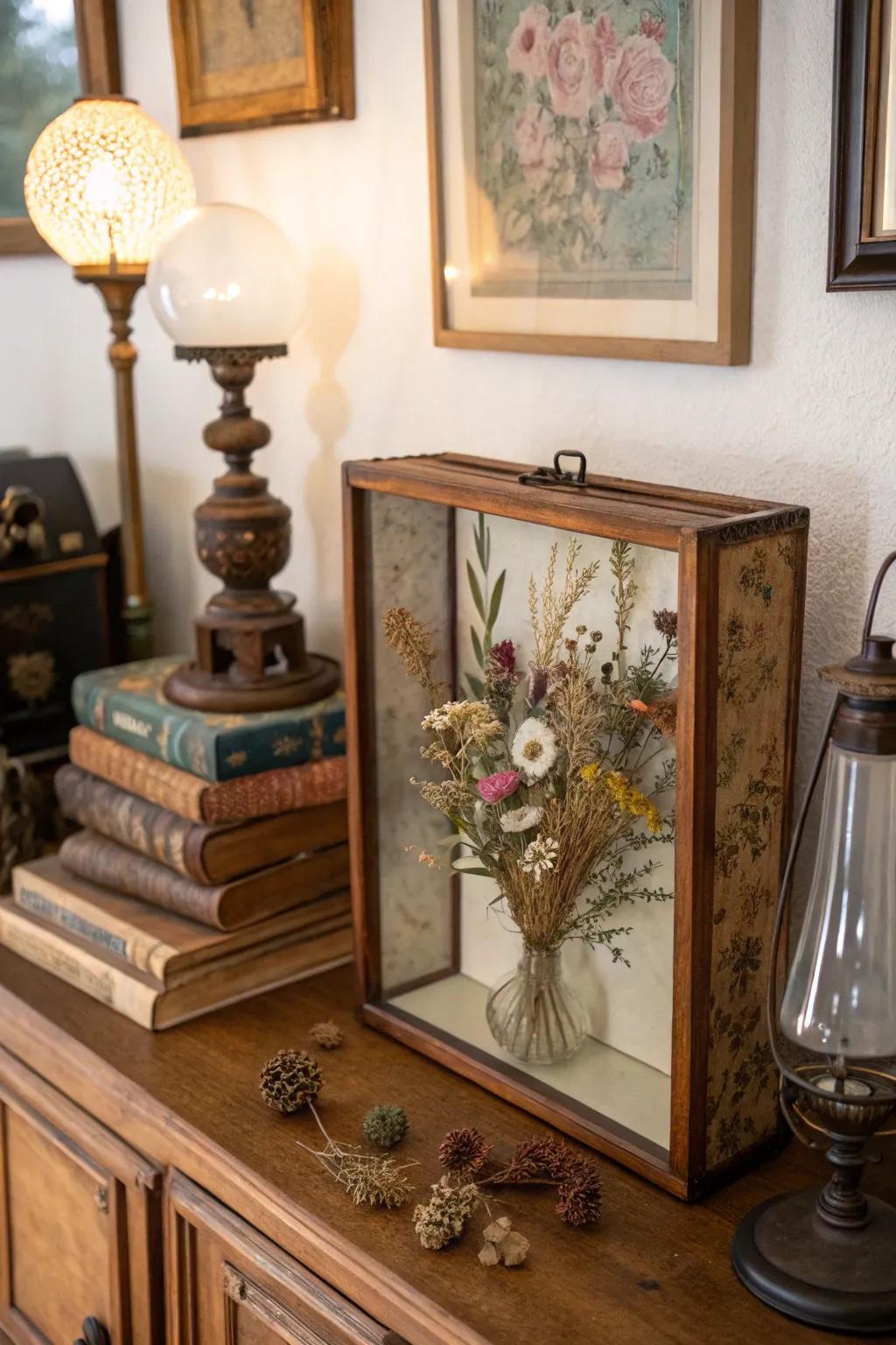 Capture the charm of yesteryears with a vintage-inspired shadow box.