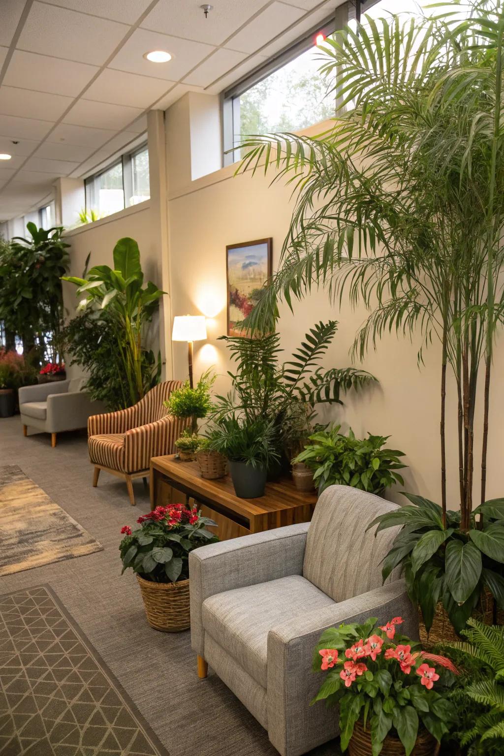 Rich plants enrich this calm break room.