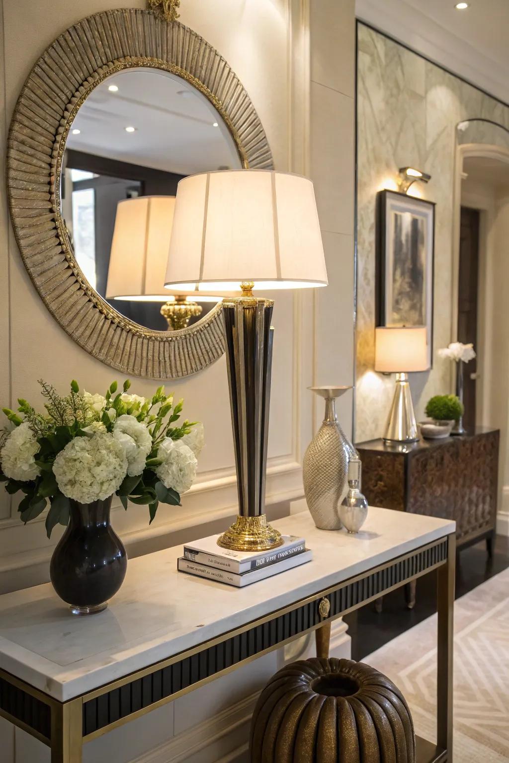 A table lamp adds warmth and sophistication to your entryway.