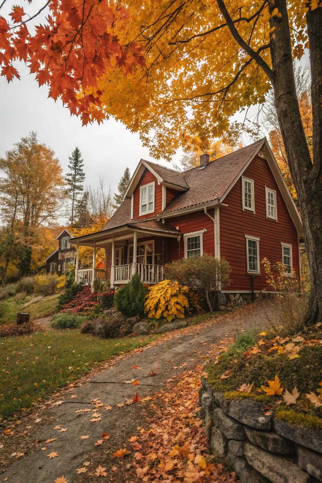 Warm reds and browns for a cozy feel.