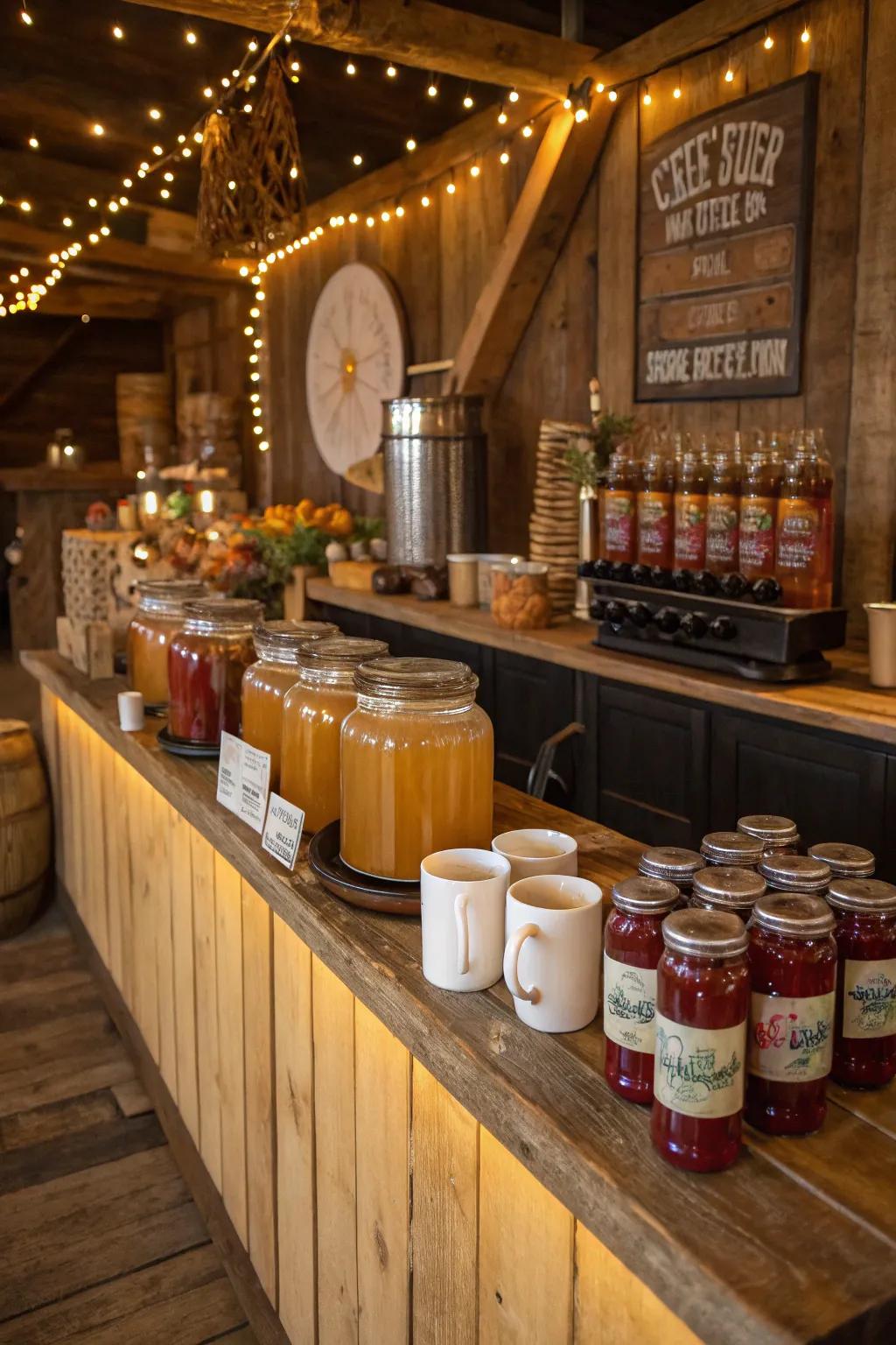 A cozy apple cider tasting bar, perfect for fall