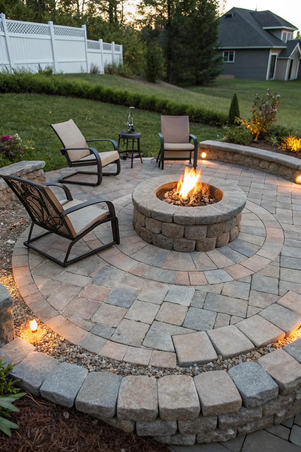 Paver stones create a clean and sophisticated fire pit area.