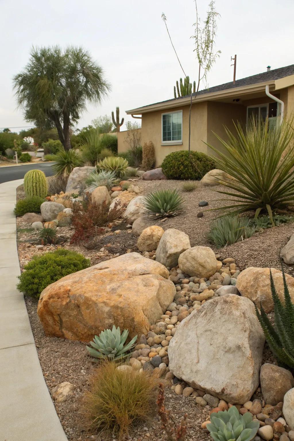 Stone gardens bring texture and resilience.