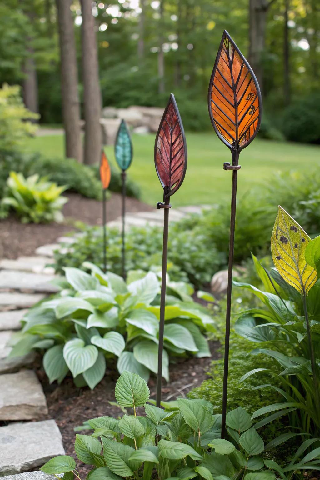 Leafy glass posts blending artistically with nature.