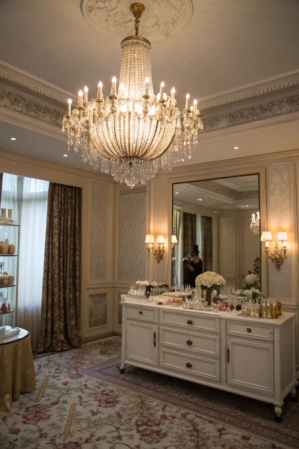 Chandeliers add an air of elegance to any get ready room.