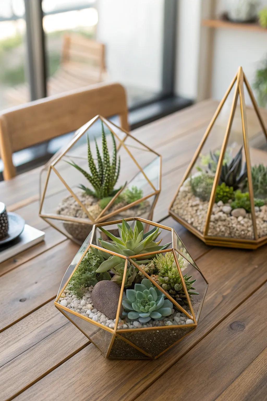 Modern and low-maintenance gold terrarium centerpieces.