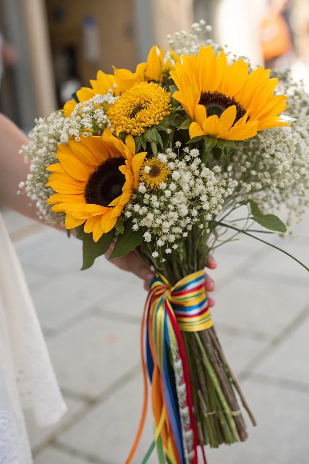 A lively sunflower bouquet ideal for celebrating graduation.