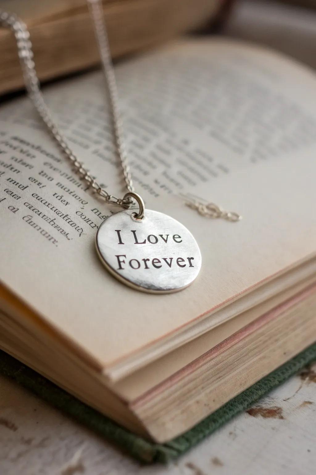 A meaningful necklace featuring an engraved sentimental quote.