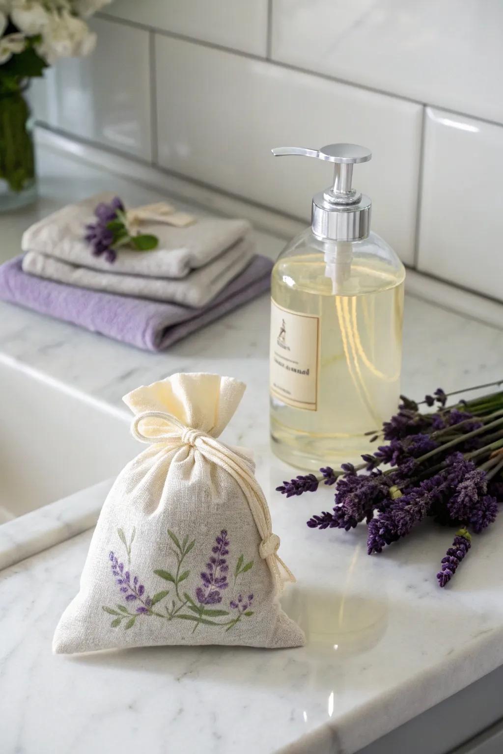 A fragrant combination of hand soap and scented sachet.