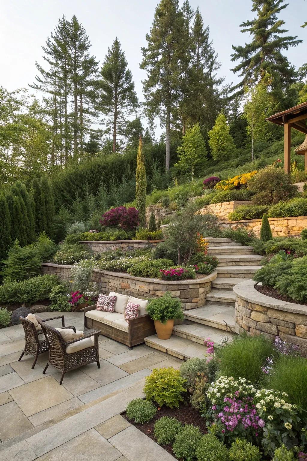 Tiered landscaping adds depth and interest to your outdoor area.