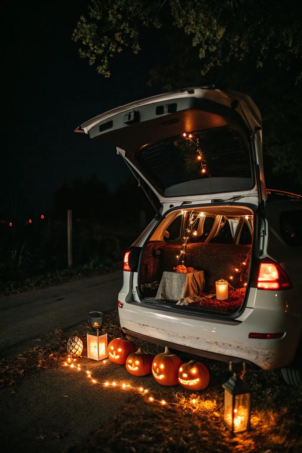 Use strategic lighting to enhance the spooky ambiance of your trunk.