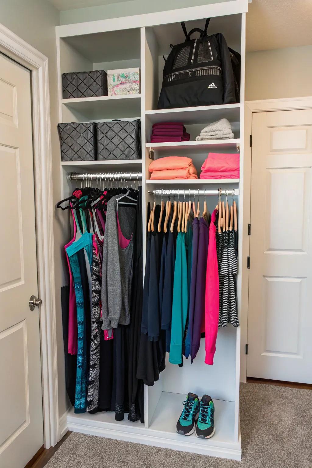 Vertical storage solutions for maximizing closet space.