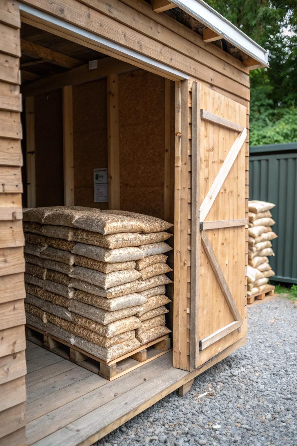 Pallets offer a simple yet effective way to elevate wood pellets and keep them dry.