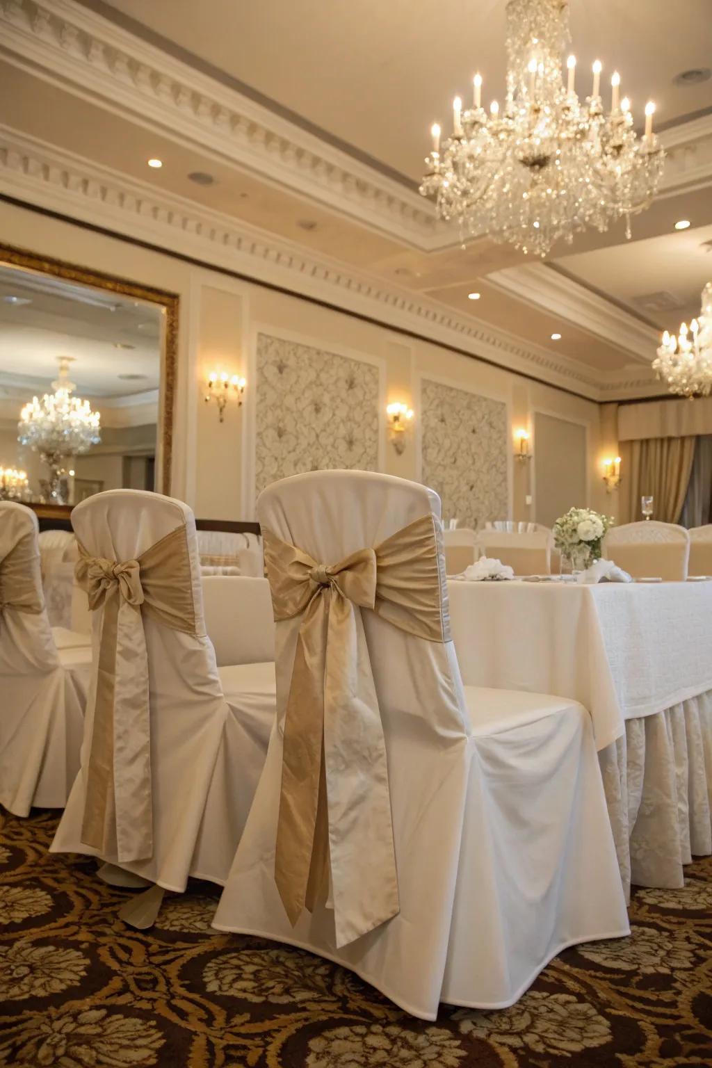 Sophisticated grace with custom-made chair wraps.