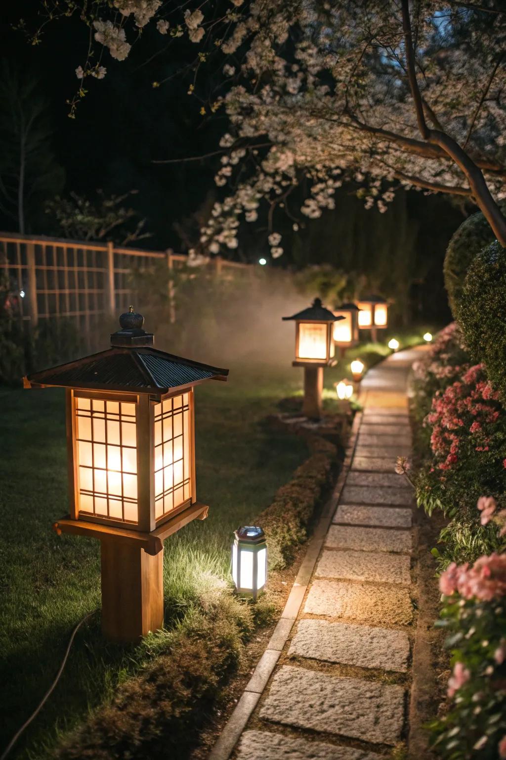 Japanese lanterns provide a warm and inviting glow.