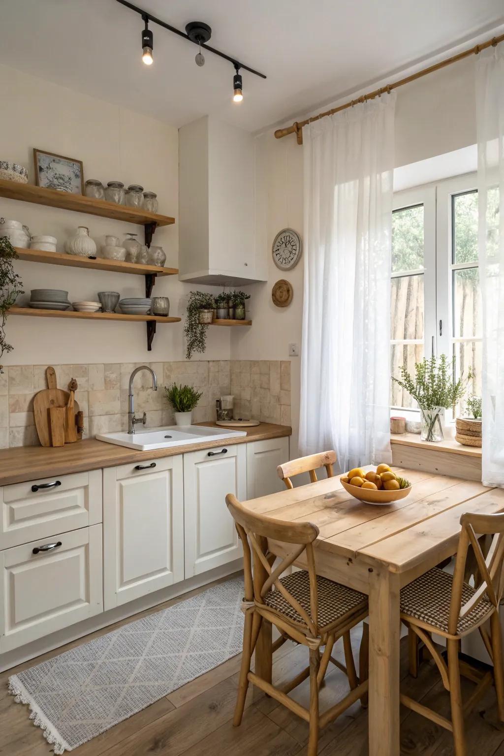 Light colors can make a small kitchen feel more spacious.