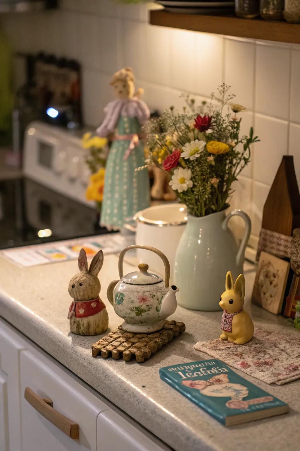 Decorative objects add character to your kitchen vignette.