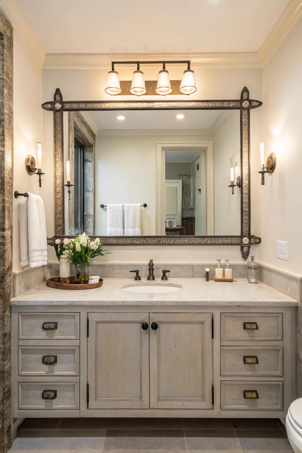 Metal brackets can add a minimalist yet striking detail to your mirror.