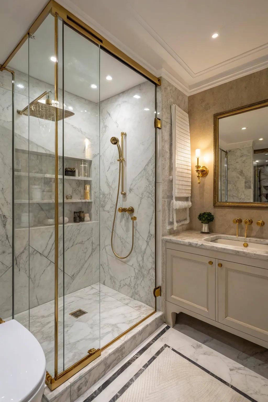 Marble and stone add sophistication and texture to your shower.