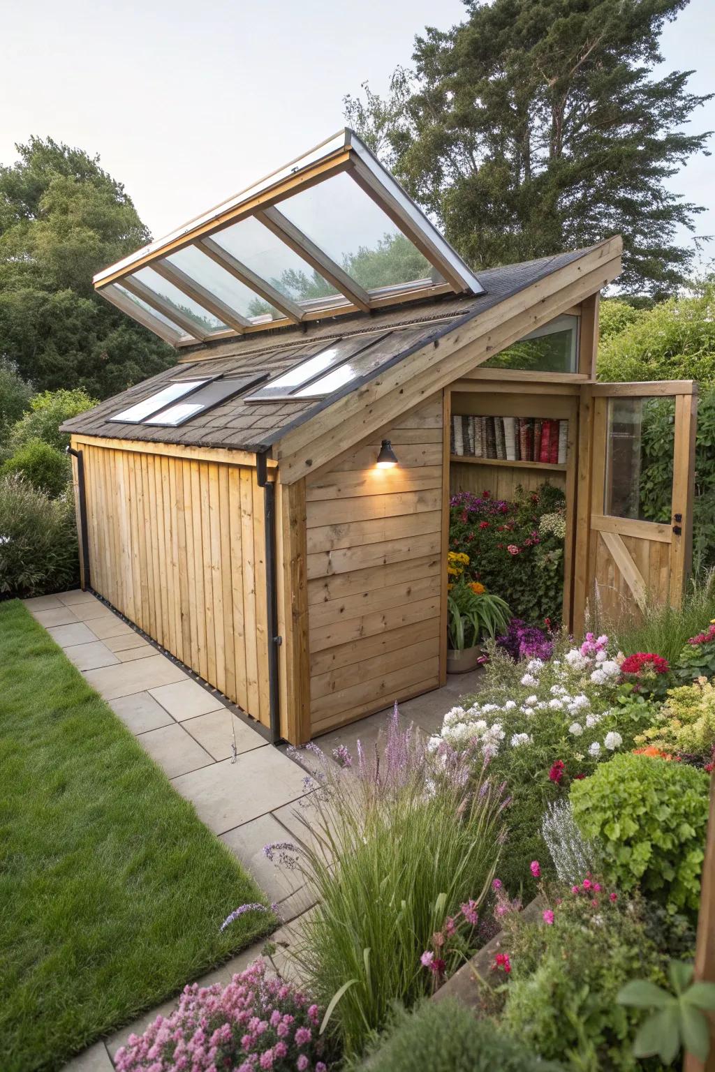 A lean-to shed with skylights for a celestial ambiance.