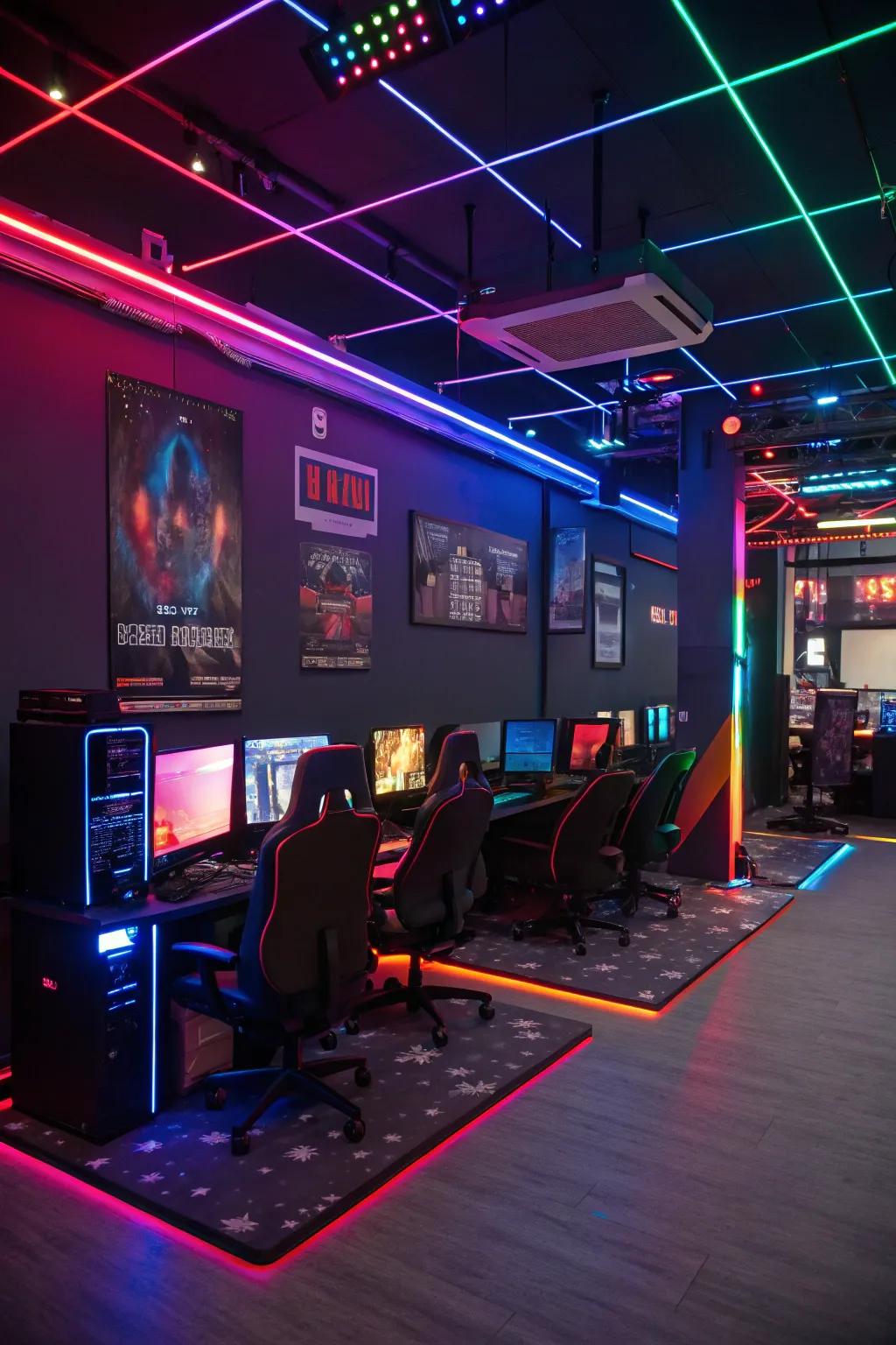 Enhance your gaming setup with dynamic neon LED lighting.