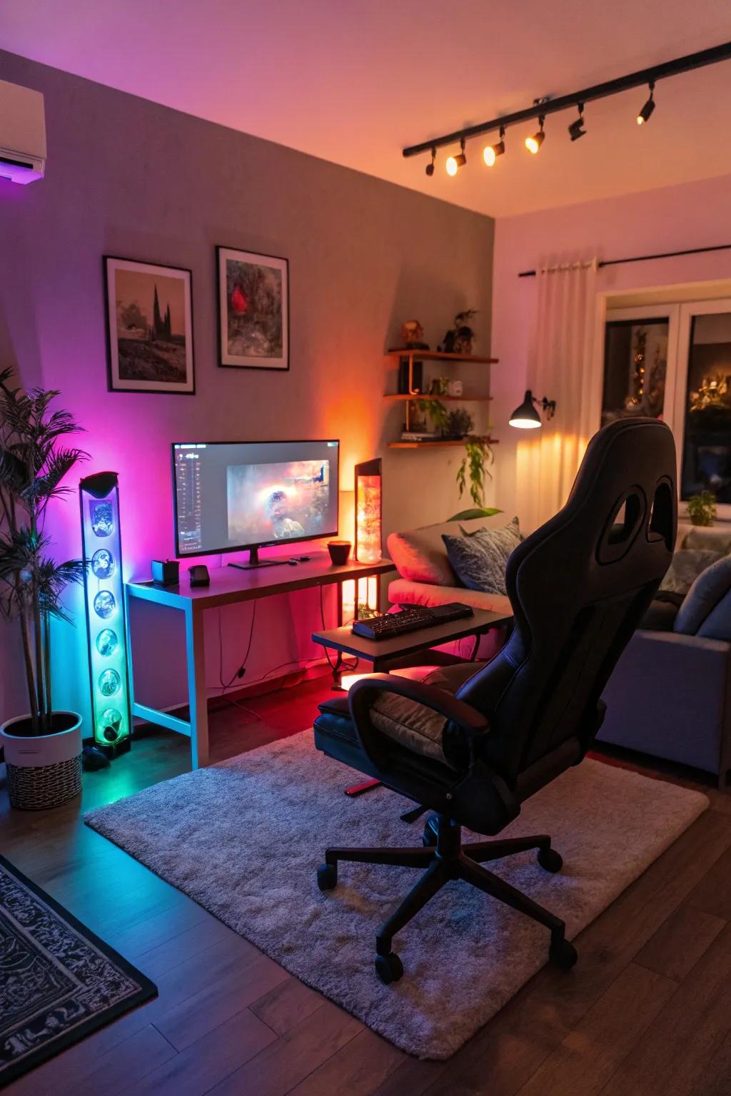 RGB lighting establishes a lively and adaptable environment.