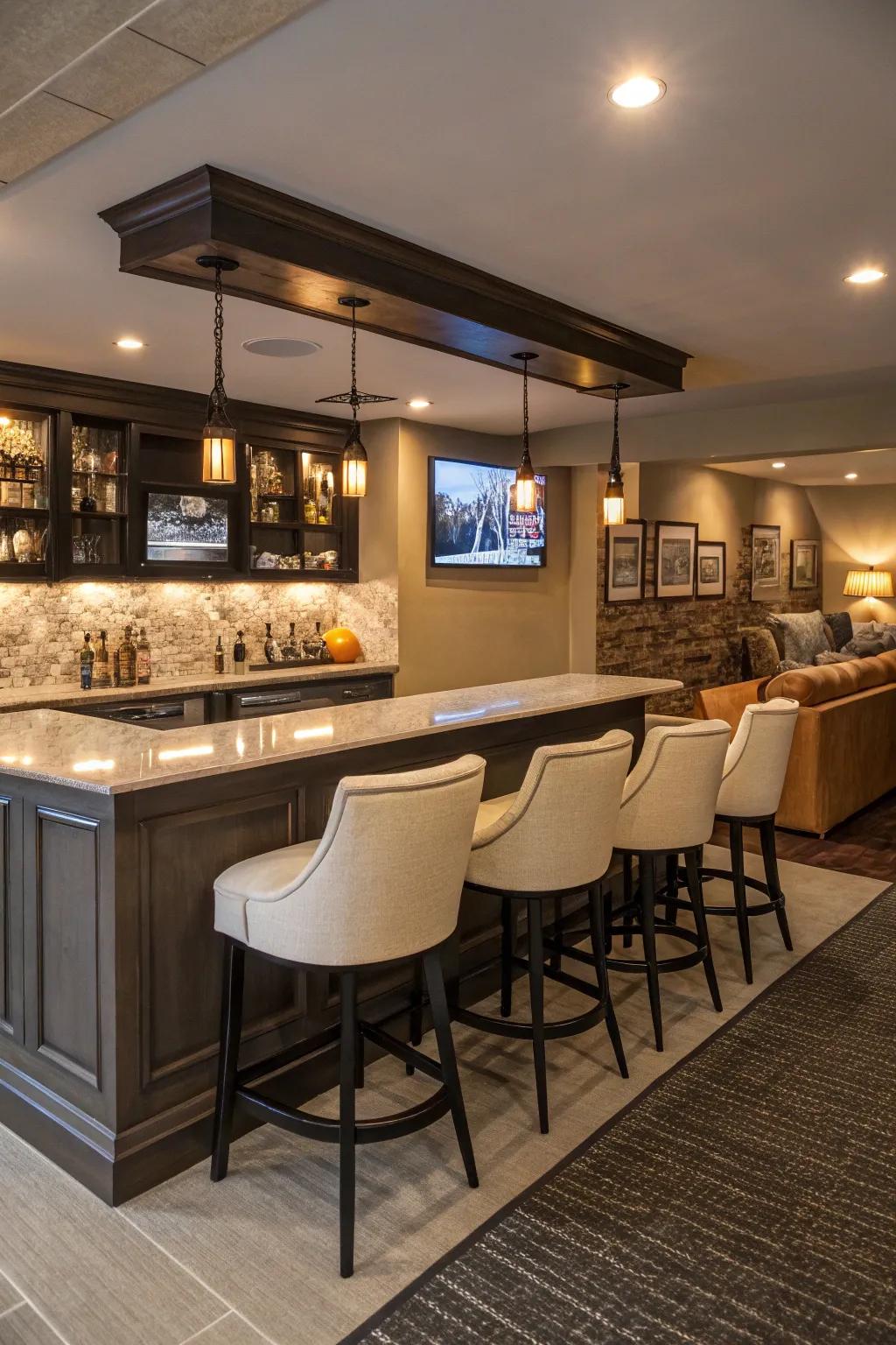 An elegant bar space ideal for entertaining inside a man cave.
