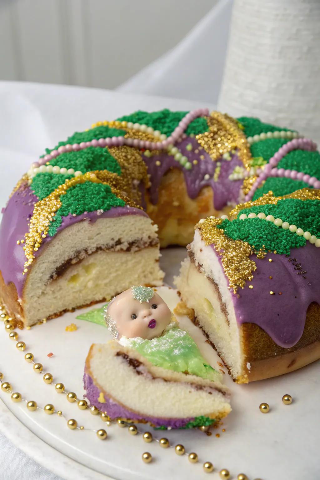 A delicious homemade King Cake adds tradition and excitement to the party