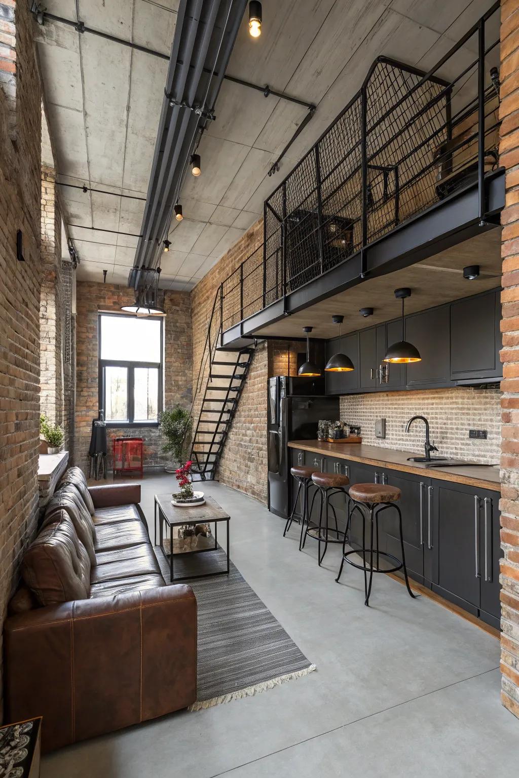 Industrial elements adding a modern urban touch.