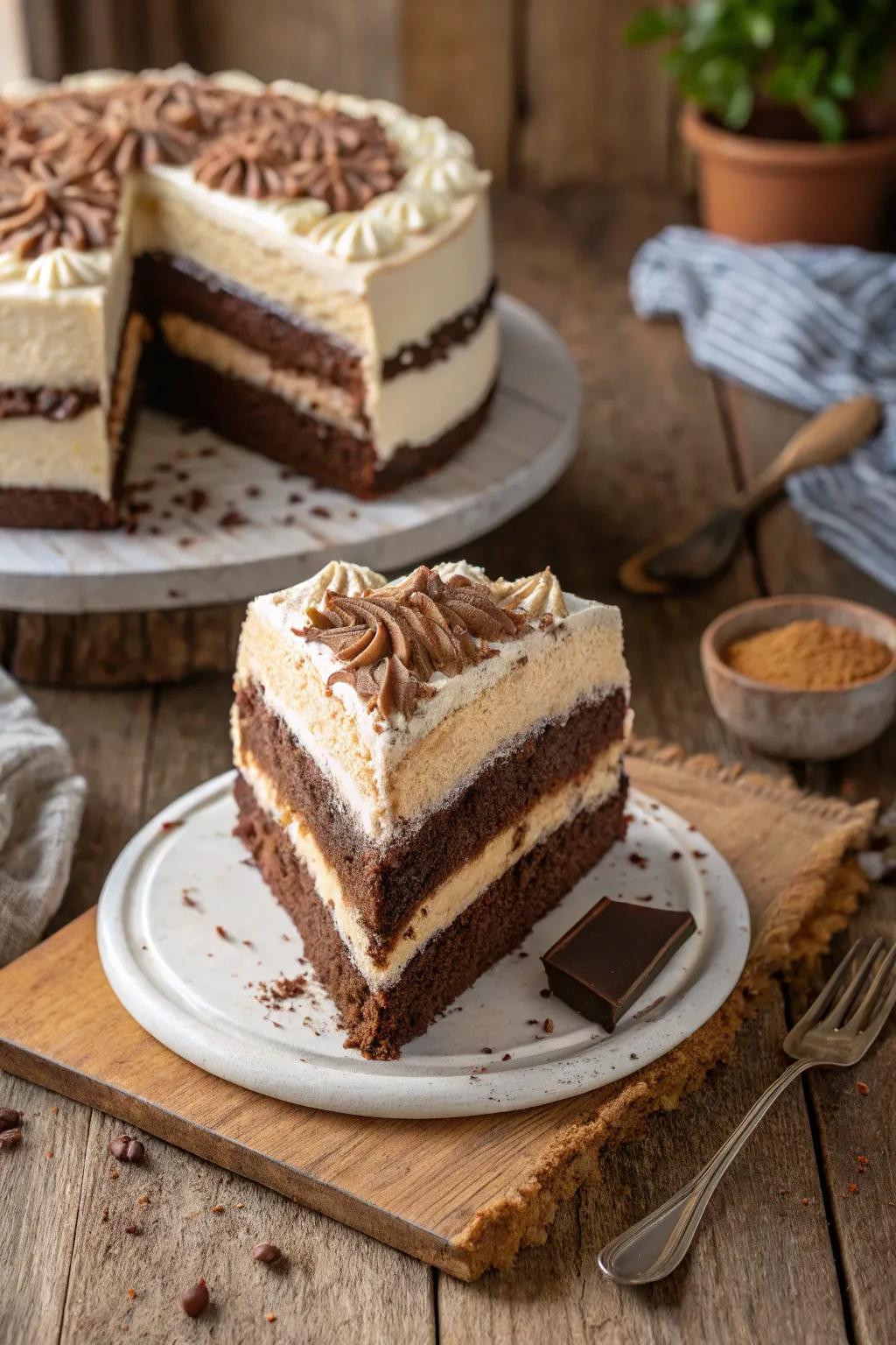 Staggered caffeinated delight with unique cream and caffeinated tiers.