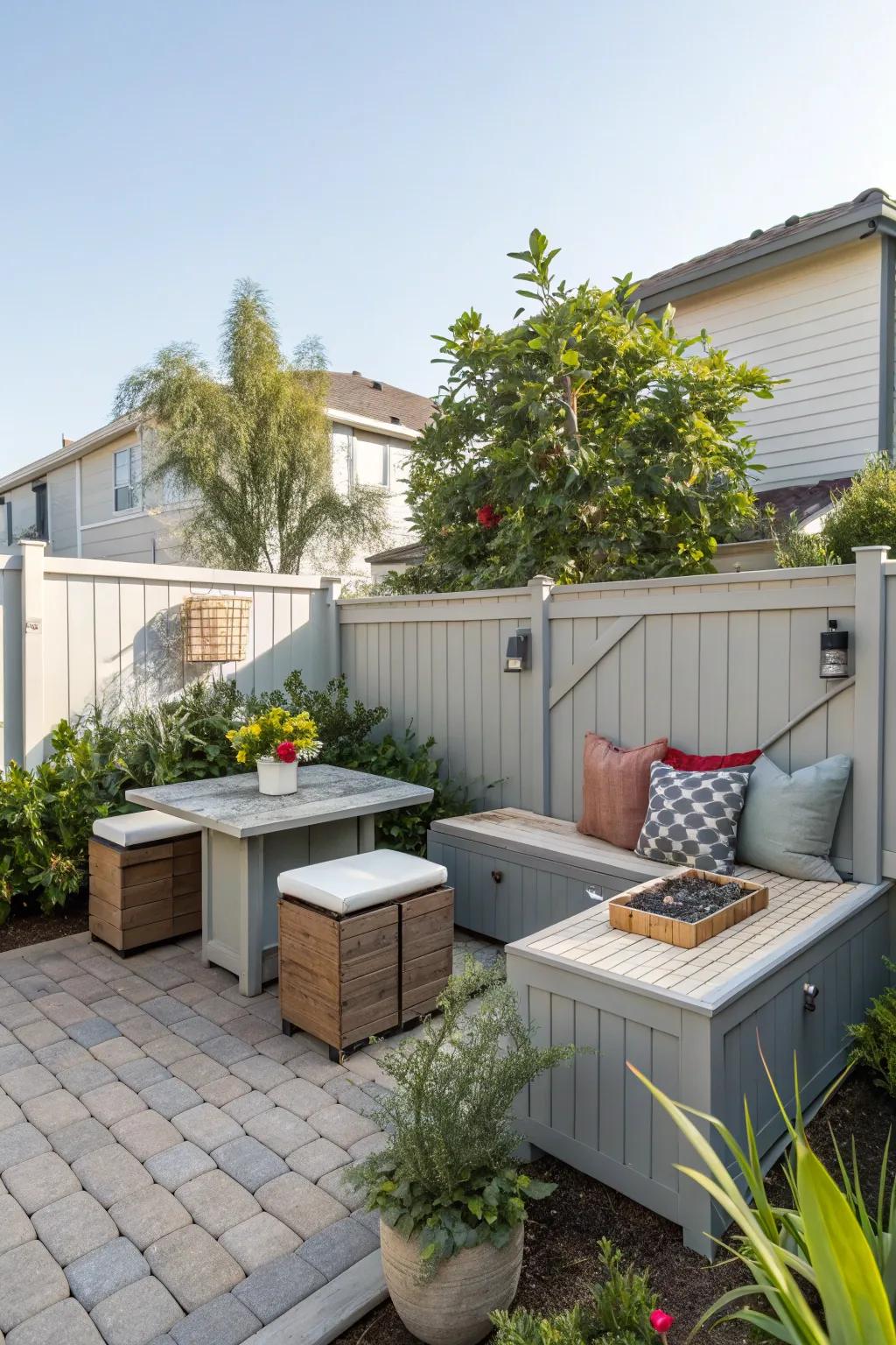 Versatile furnishings maintain a clutter-free backyard.
