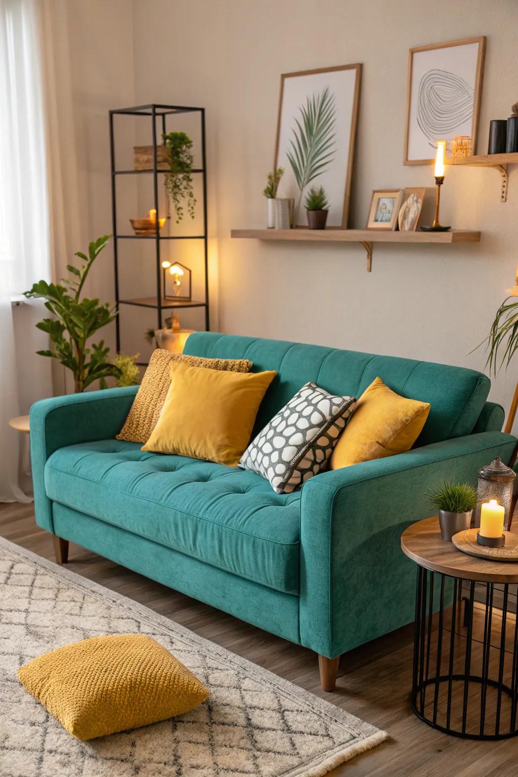 Daffodil cushions inject a playful touch into seating zones.