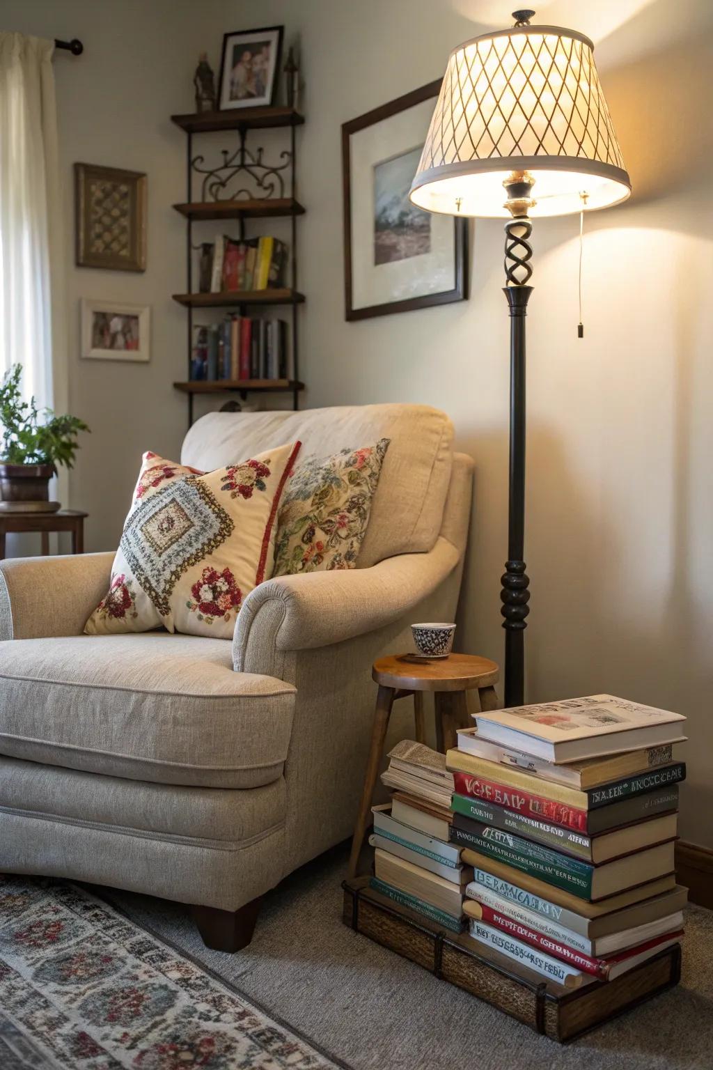 A dedicated reading nook encourages relaxation and learning.