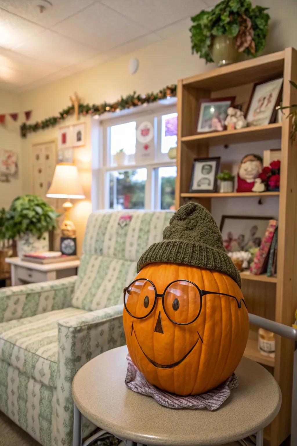 A decorative gourd made into an aged figure introduces character and appeal.