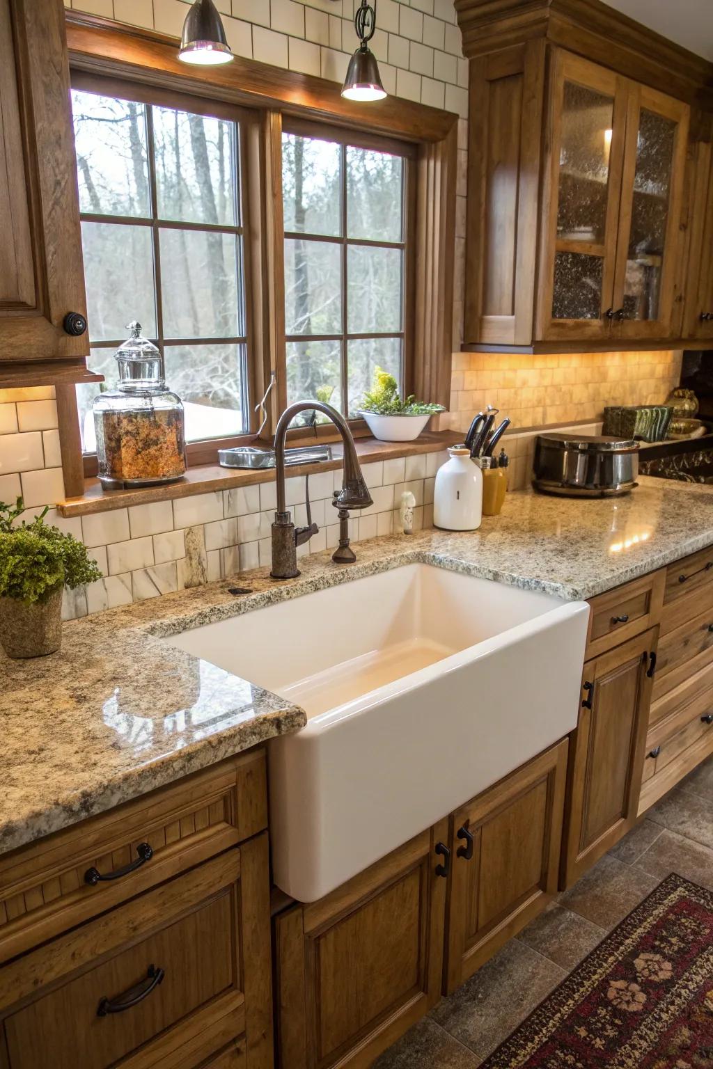 The country-style basin unifies functionality with classic appeal.