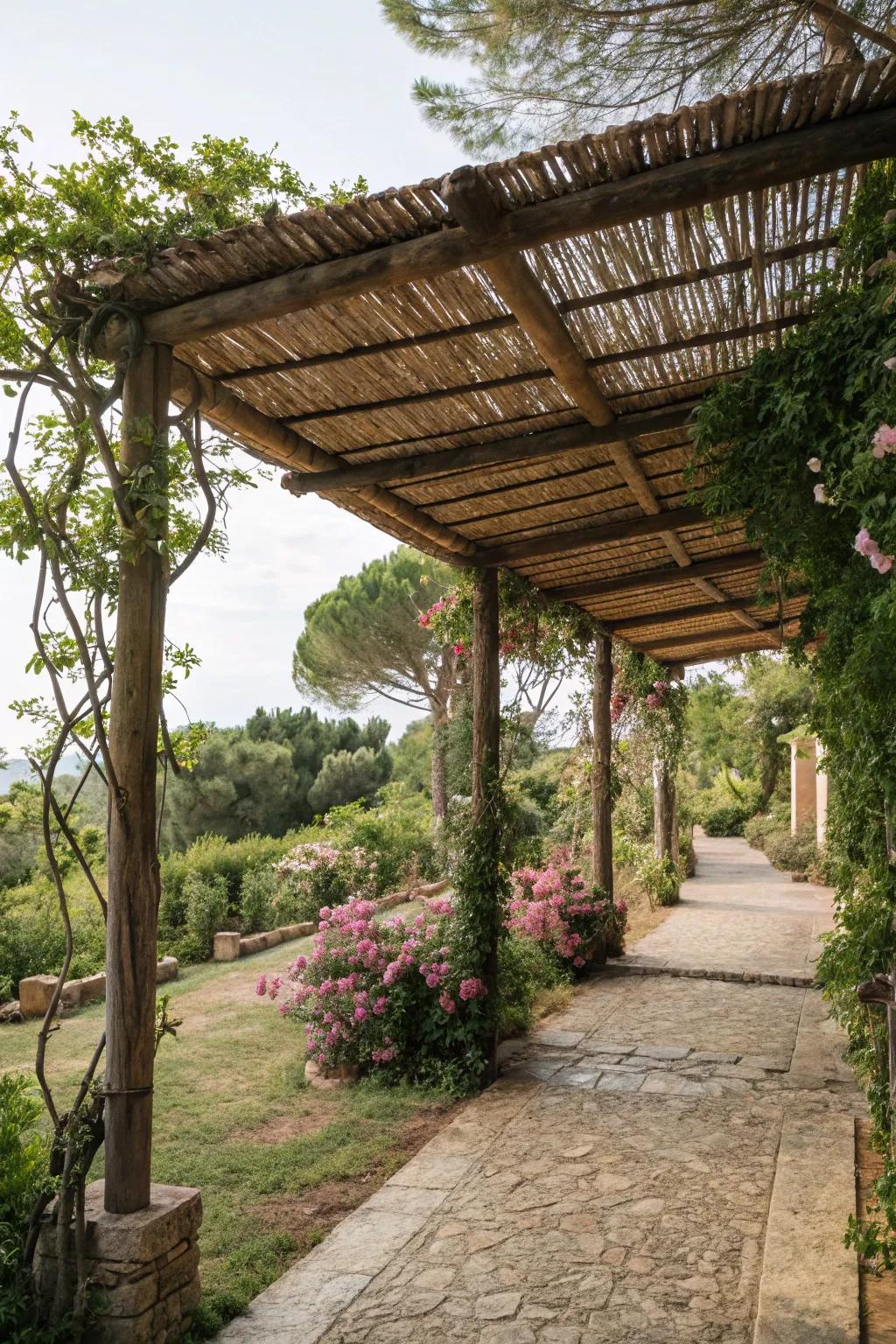 Rustic charm meets natural beauty with a bamboo roof.