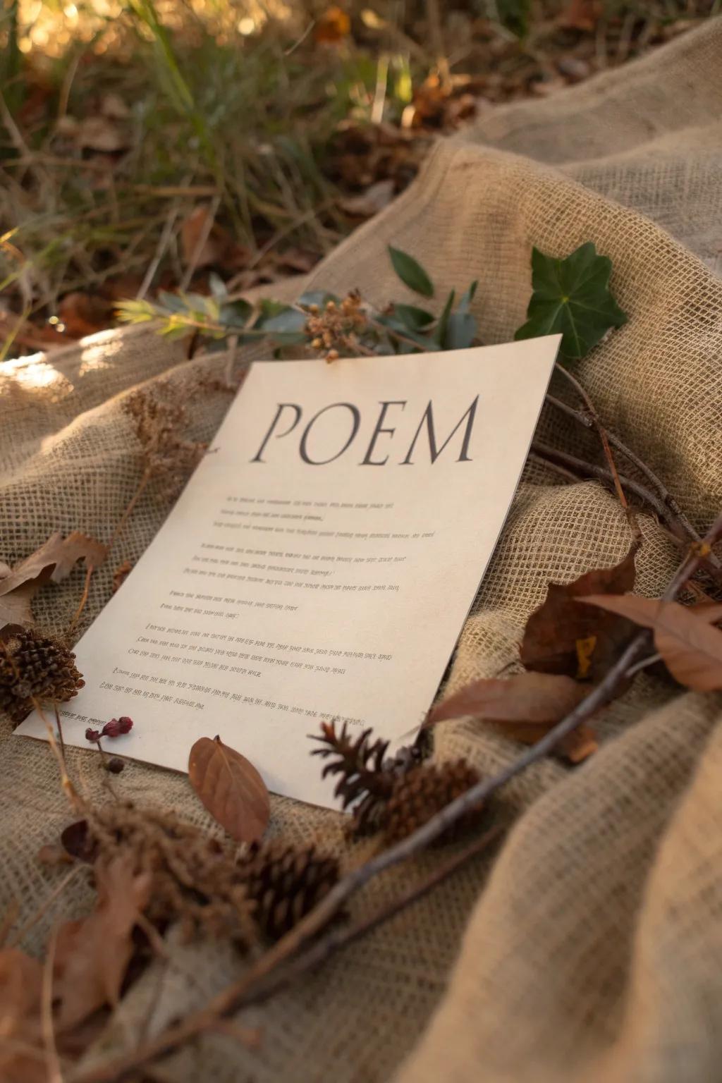 Natural elements bring an organic touch to your poem decor.