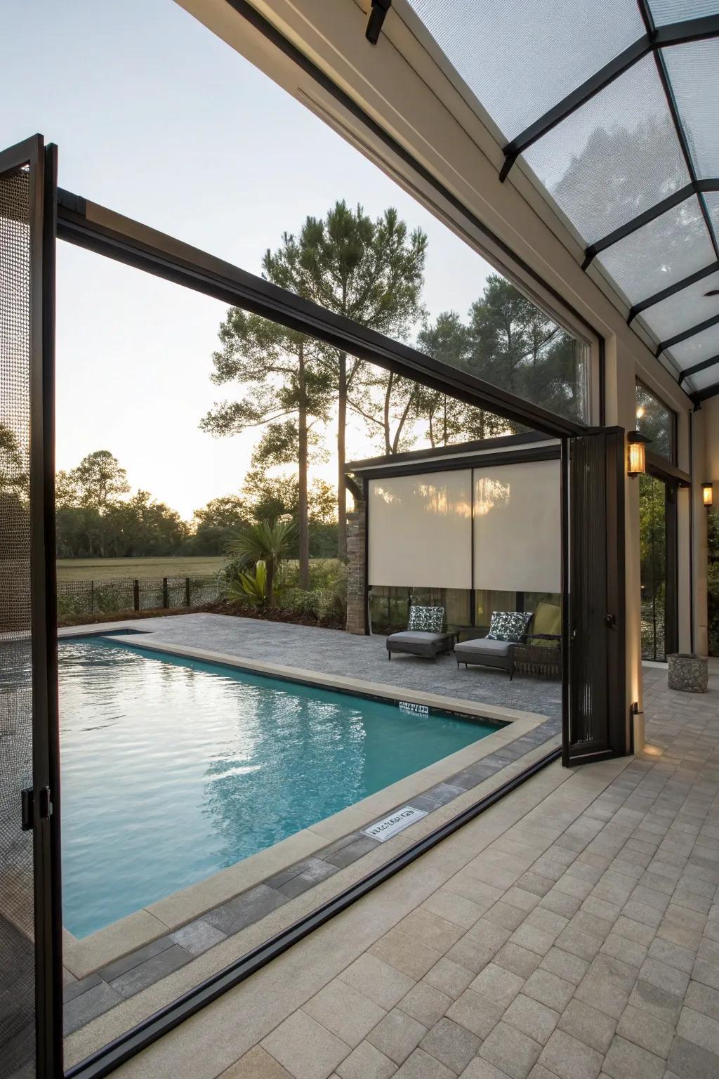 Retractable screens allow for customizable privacy.