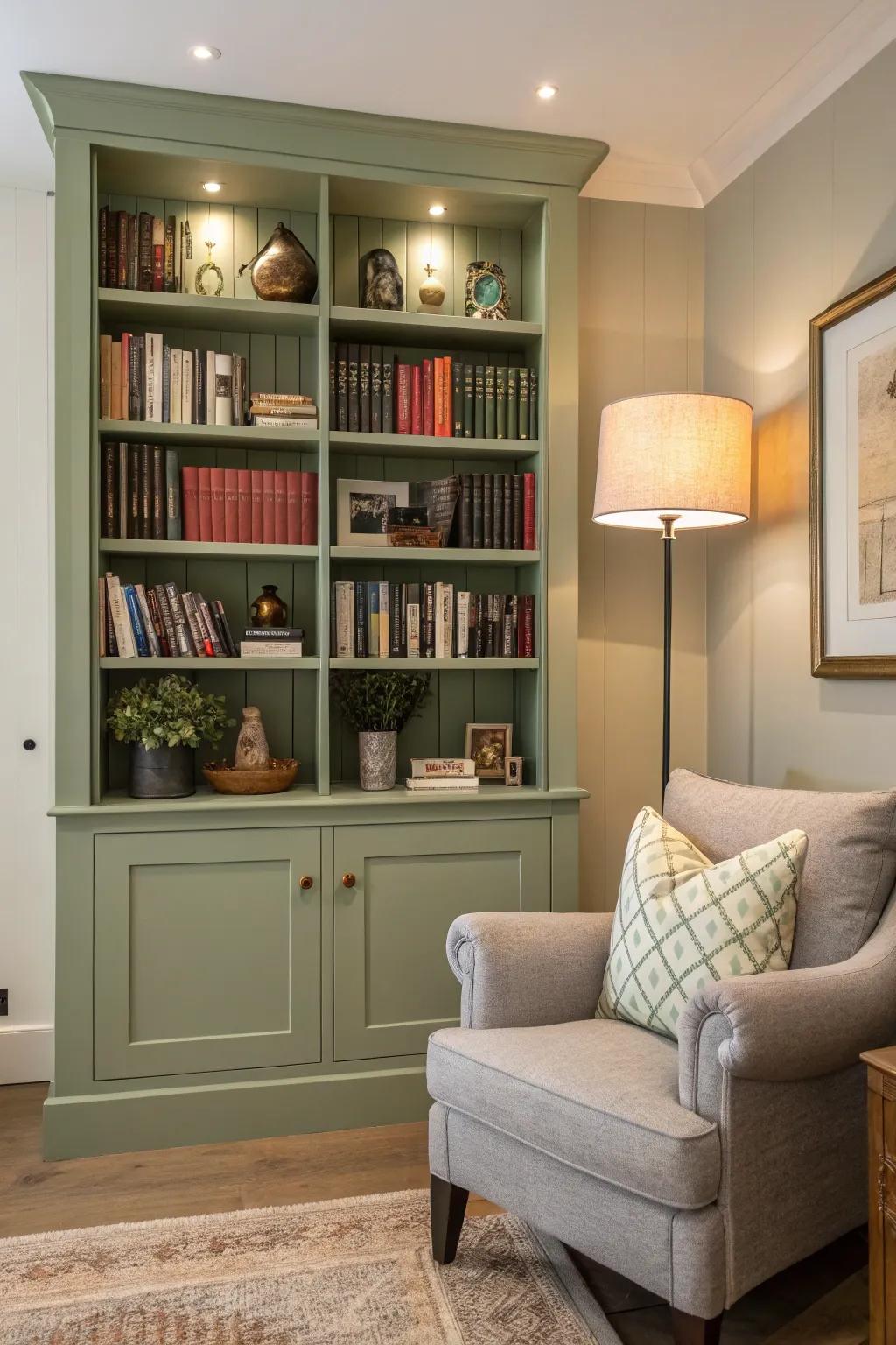 Sage green adds a serene touch to cozy spaces.