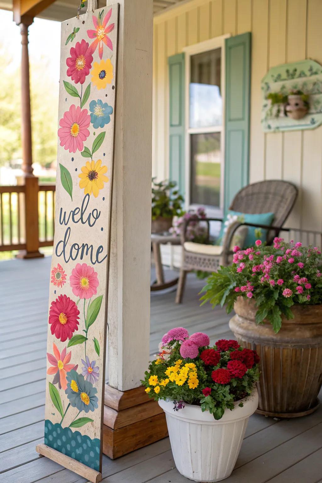 A floral-accented sign that adds a burst of color.