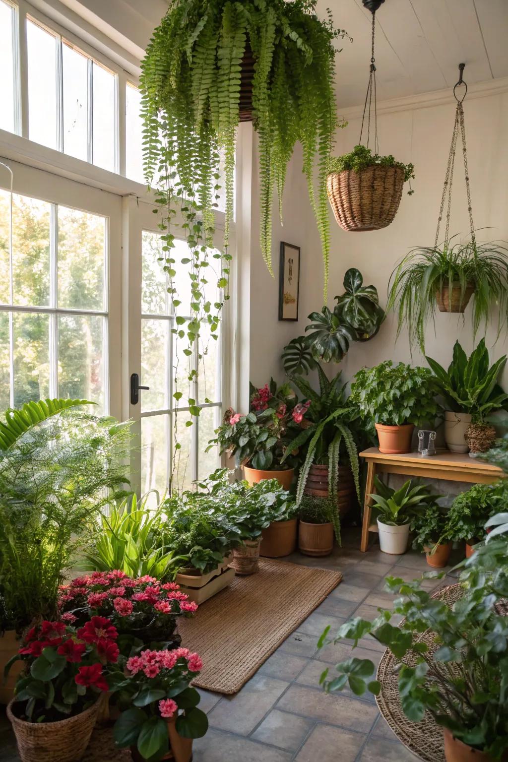 Plants infuse life and color into this room.