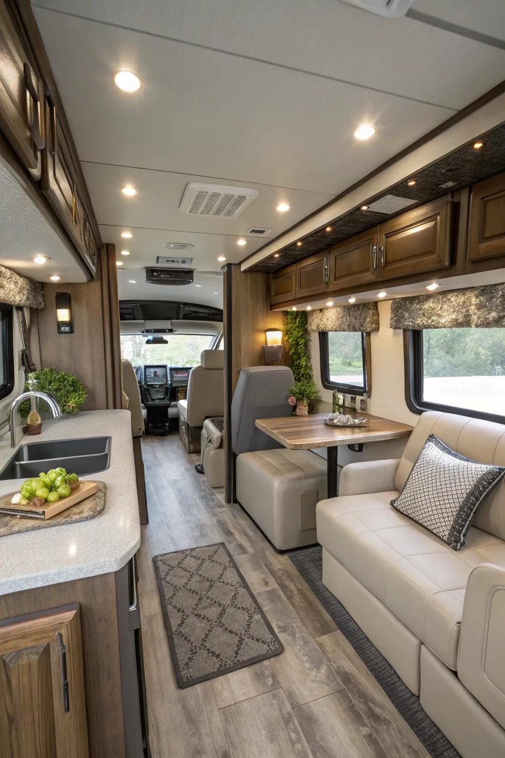 A functional and elegant RV layout that maximizes space.