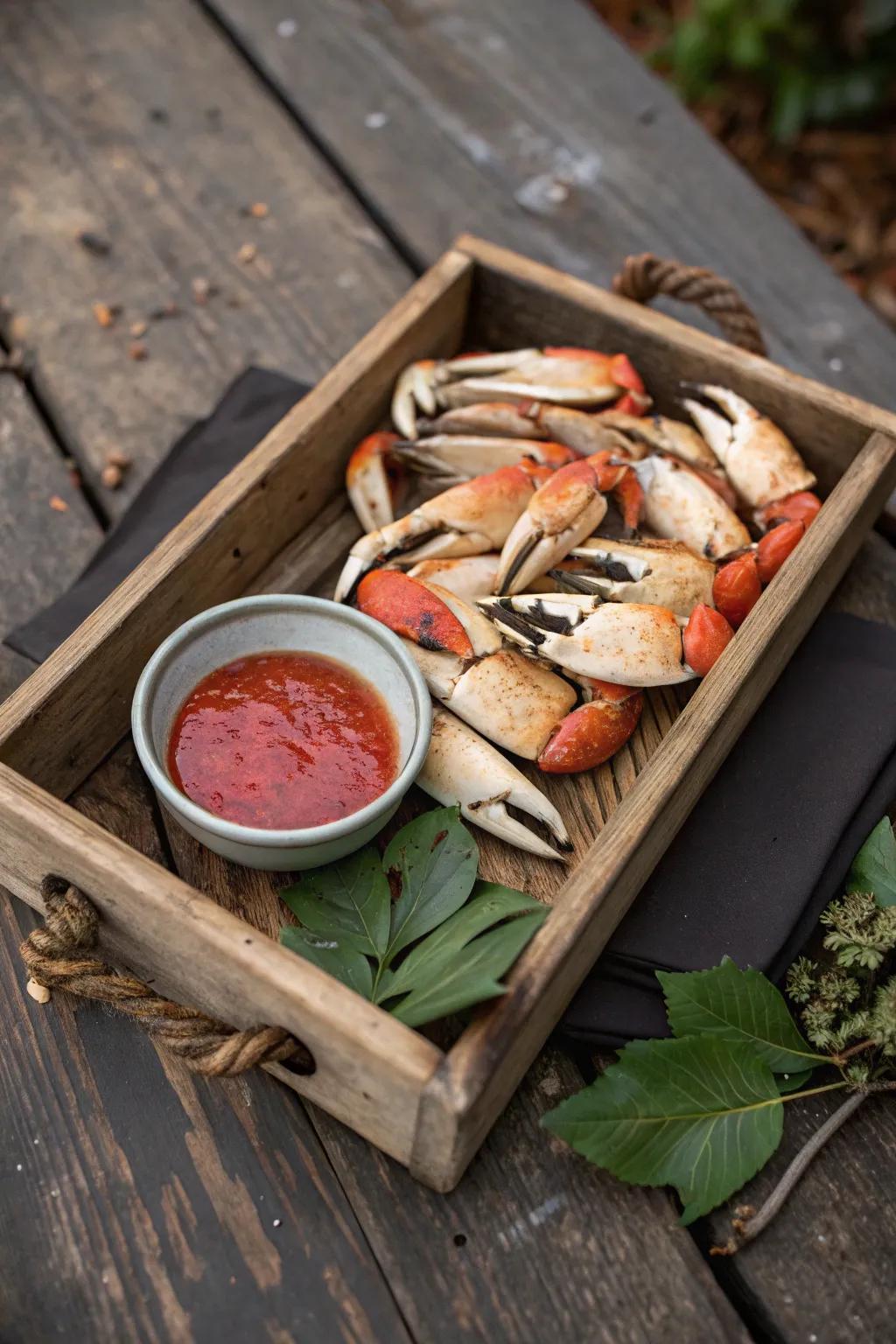 'Sea snappers' offered alongside seafood dip, excellent as a picnic appetizer.